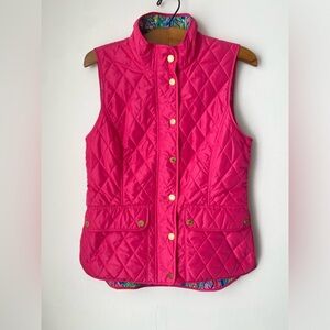 Lilly Pulitzer Vest Women’s Medium Pink Quilted Vest with Gold Buttons